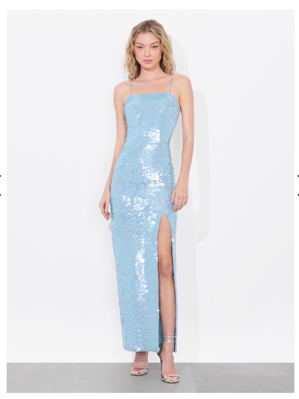 Alice + Olivia Light Blue Sequin Maxi Dress with Thigh Slit